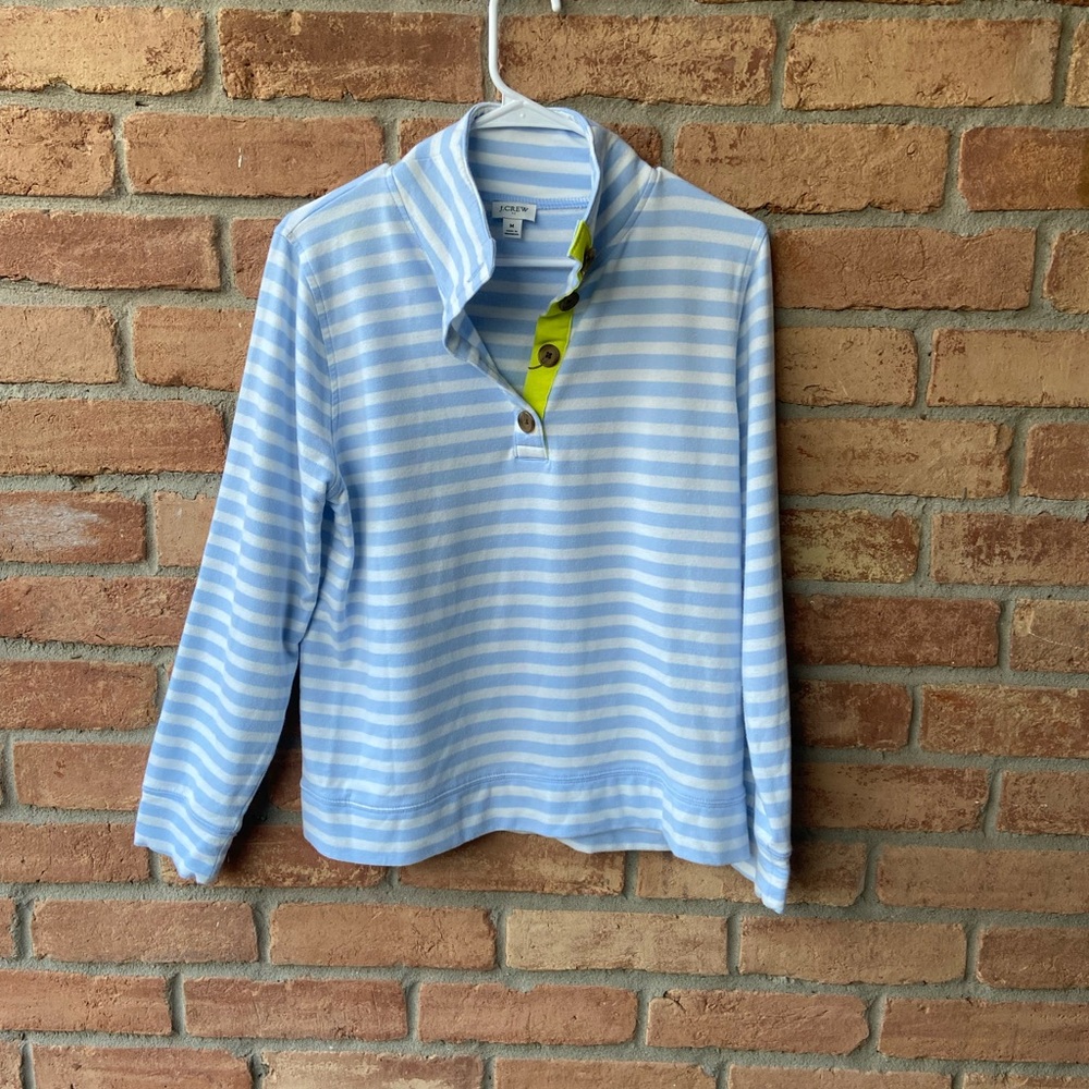 J. Crew Light Blue and White Striped funnel sweater